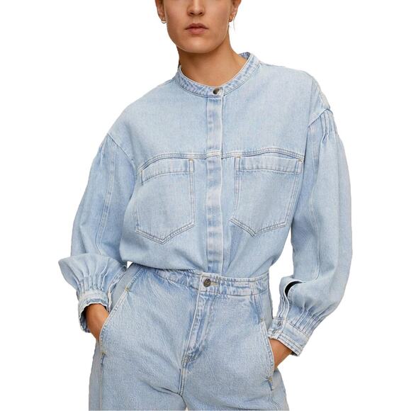 Mango Puff Sleeve Denim Top Shacket - Picture 3 of 10